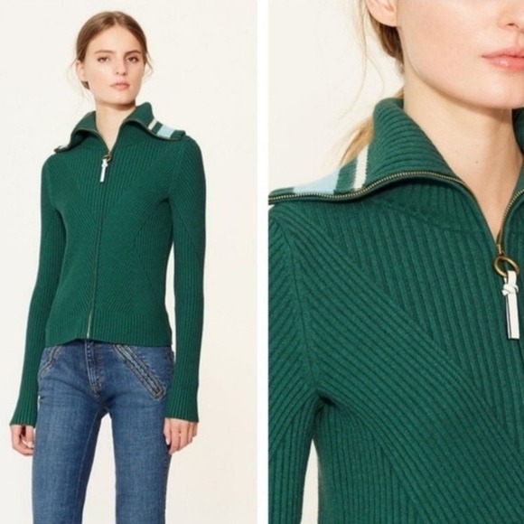 Tory Burch Noland Zip Cardigan Sweater in Norwood Green Size S - Picture 1 of 8